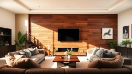 Enhance your space with elegant wood panel decor wall for a cozy living environment.