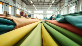 Katoen fabrics being meticulously arranged in a vibrant textile workshop.