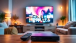 Regardez Code iptv sur un téléviseur moderne dans un salon confortable