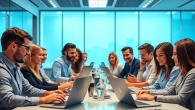 Arbeiten mit Microsoft Produkten in einem modernen Büro mit engagierten Menschen.