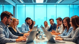 Arbeiten mit Microsoft Produkten in einem modernen Büro mit engagierten Menschen.