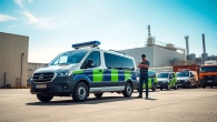 Enhance security with Key Holding & Mobile Patrols, showcasing a vigilant security guard assessing an industrial site.