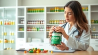 Showcasing high-quality kosher vitamins and a nutritionist in a professional setting for health guidance.