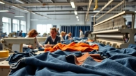 Showcasing skilled workers at jeans garment manufacturers in a vibrant factory setting.