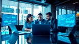 Analyze competitive intelligence data with a focused team in a modern office setting.