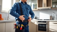 Professional plumber in Wake Forest conducting a service in a modern kitchen environment.