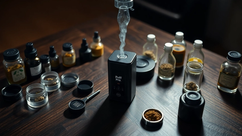 Puff pro vaporizer showcased elegantly with tools, emphasizing premium quality and design.