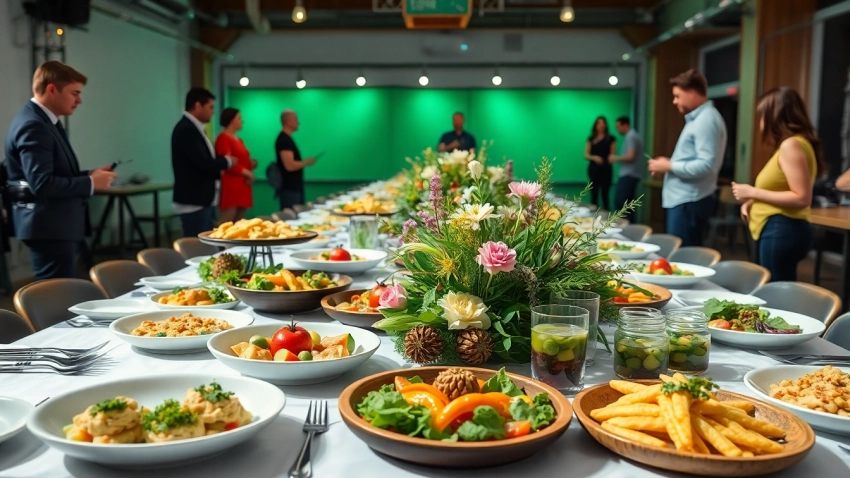 On-set catering Hamilton Ontario featuring gourmet food and a vibrant film set atmosphere.
