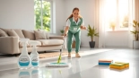 Bond cleaning Logan service showcased by a professional cleaner in a tidy living room.