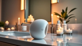Reveal quasar md plusreviews with a skincare device enhancing beauty in a serene bathroom setting.