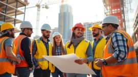 Collaborating professionals at a New Jersey Commercial General Contractor building site, emphasizing teamwork and construction.
