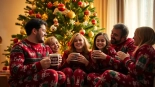 Celebrate the joy of Jammies Christmas with a family in festive pajamas around a decorated tree.