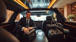 Experience vip chauffeur service with a luxury vehicle and professional driver at a hotel entrance.