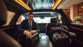 Experience vip chauffeur service with a luxury vehicle and professional driver at a hotel entrance.