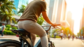 Experience Ebike Singapore in action, showcasing a rider amidst vibrant city life.