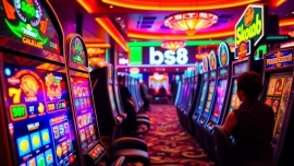 Mainkan bos88 slot di lingkungan kasino yang bersemangat dengan mesin slot dan pemain.