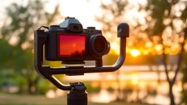 Capture actions with a Camera Stabilizer set against a serene sunset backdrop.
