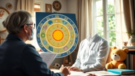 Kinderhoroskop: Analysing children's astrological signs with colorful charts and playful decor.