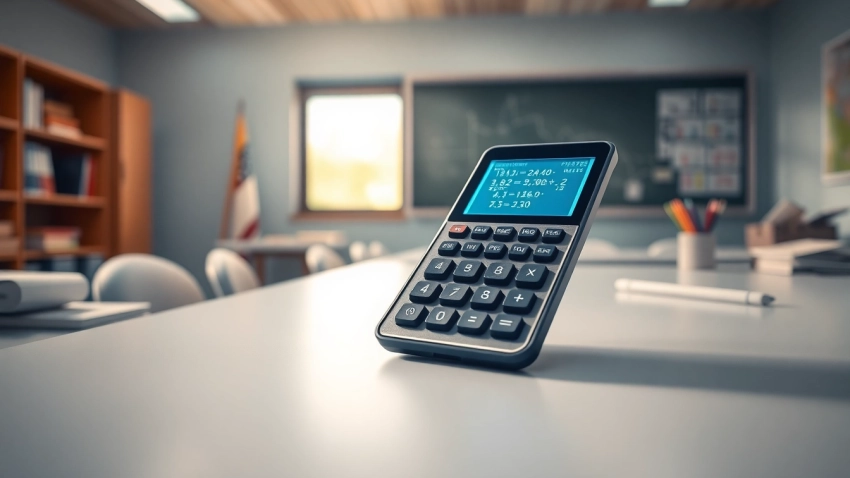 Calculate complex equations with a modern Scientific Calculator displayed on a wooden desk.