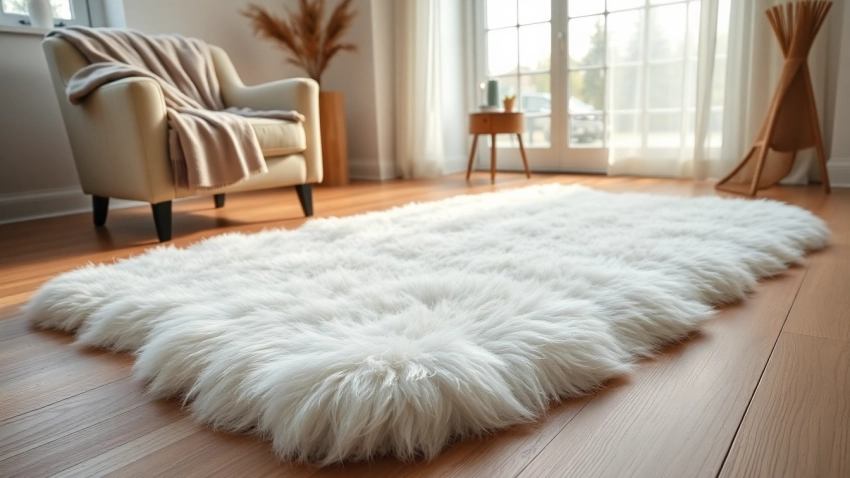 Transform your space with a stunning double sheepskin rug showcasing its soft texture and elegant design.