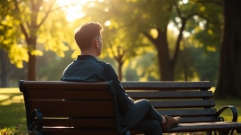 Reflective moment capturing the essence of navigating a relationship breakup in a serene park setting.