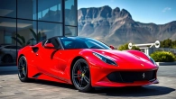 Explore the luxury of Ferrari dealership Cape Town with this stunning sports car against Table Mountain.