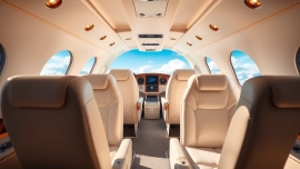 Experience luxury private jets for rent with elegant interiors and panoramic views.