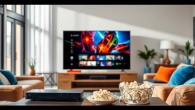 Profiter de l'iptv abonnement dans un salon moderne avec une grande télévision à écran plat.