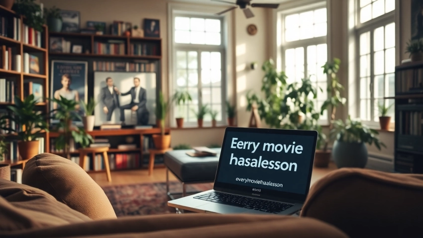 Explore insightful film discussions on http://everymoviehasalesson.com in a cozy, bright living room with memorabilia.