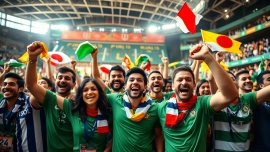 Cheerful fans in Cheap Football Shirts celebrate in a vibrant stadium atmosphere.