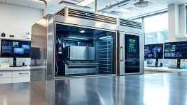 Showcasing industrial freeze dryer in a sophisticated lab environment with advanced equipment.