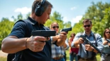 Engaged participants learning about NYS Pistol Permit in a professional firearm training session outdoors.