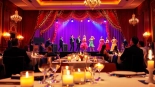 Dine at a dinner theater in las vegas while enjoying a vibrant performance with an inviting atmosphere.