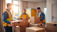Movers showcasing teamwork while packing in a modern apartment by moving companies Toronto.