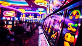 Engage with the pg slot machine in a lively casino setting, highlighting thrilling gameplay.