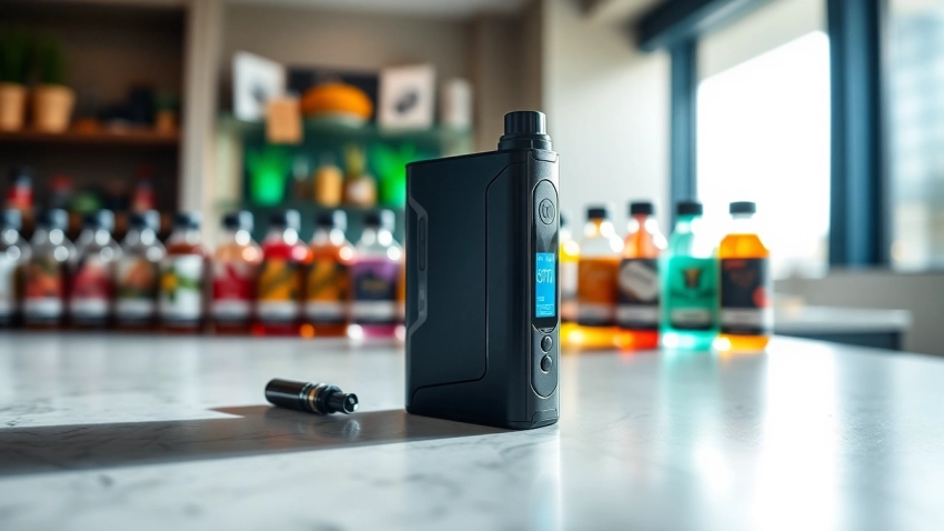 VAPE デバイスと美しい e リキッドボトルのセットの画像