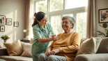 Providing in home care austin tx, a caregiver supports a senior in a cozy living room.