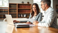 Maryland Workers Compensation Lawyer consulting with a client in a modern office setting.