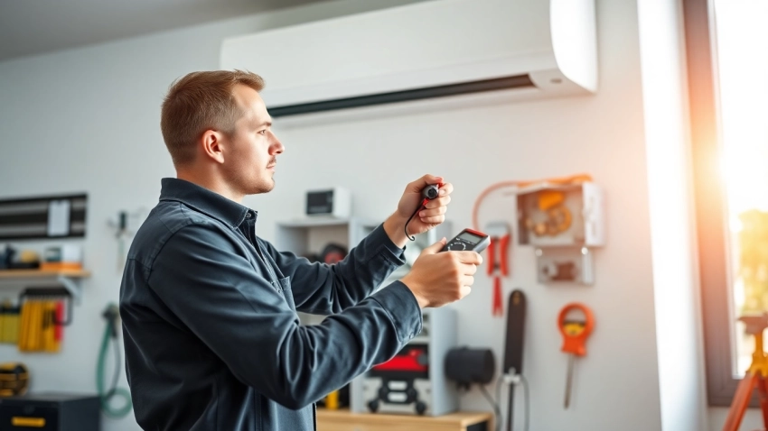 Performing AC repair in Mesa AZ by a skilled technician showing professionalism and expertise.
