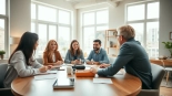 Engage in discussions about strategies at the short term rental forum with investors at a modern rental property.