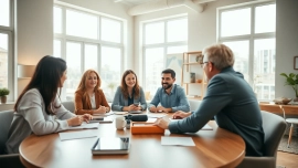 Engage in discussions about strategies at the short term rental forum with investors at a modern rental property.