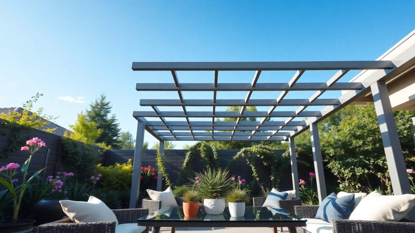 Enhance your outdoor space with a modern steel pergola that integrates style and functionality.