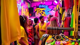 Explore vibrant fashion and accessories at a rave store Miami, capturing lively atmosphere and community.