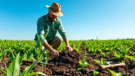 Understanding agricultural law through a farmer's hands inspecting crops in a vibrant field.
