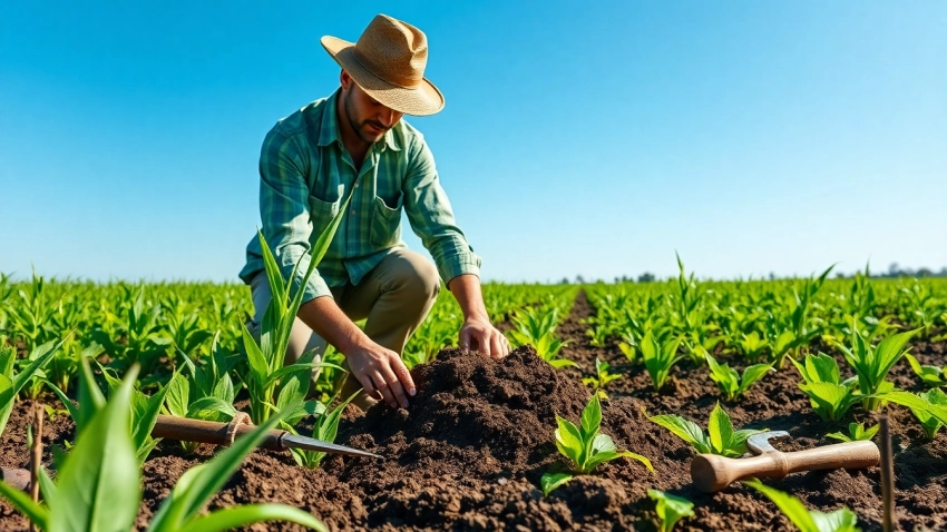 Understanding agricultural law through a farmer's hands inspecting crops in a vibrant field.