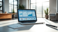 Engaging social media panel displayed on a sleek laptop in a bright office environment.