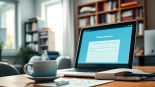 View of a workspace with a laptop showing a temporary email service, fostering productivity and focus.