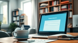View of a workspace with a laptop showing a temporary email service, fostering productivity and focus.