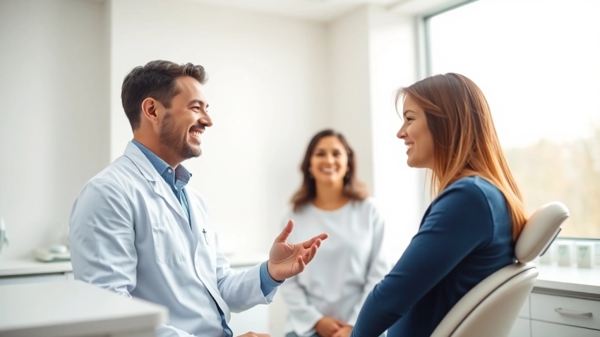 Orthodontist Myrtle Beach consulting with a patient in a warm, modern clinic setting.