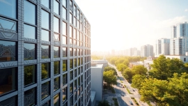 Architekturvisualisierung eines modernen Wohngebäudes in urbaner Umgebung mit lebhaften Details.